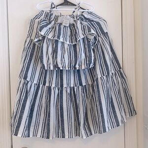 Striped Blue and White Kids cropped shirt and skirt